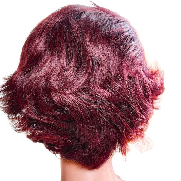 Milky Way 100% Human Hair Wig, Short Feathered Burgundy Wig, Layered Pageboy - Picture 4 of 7